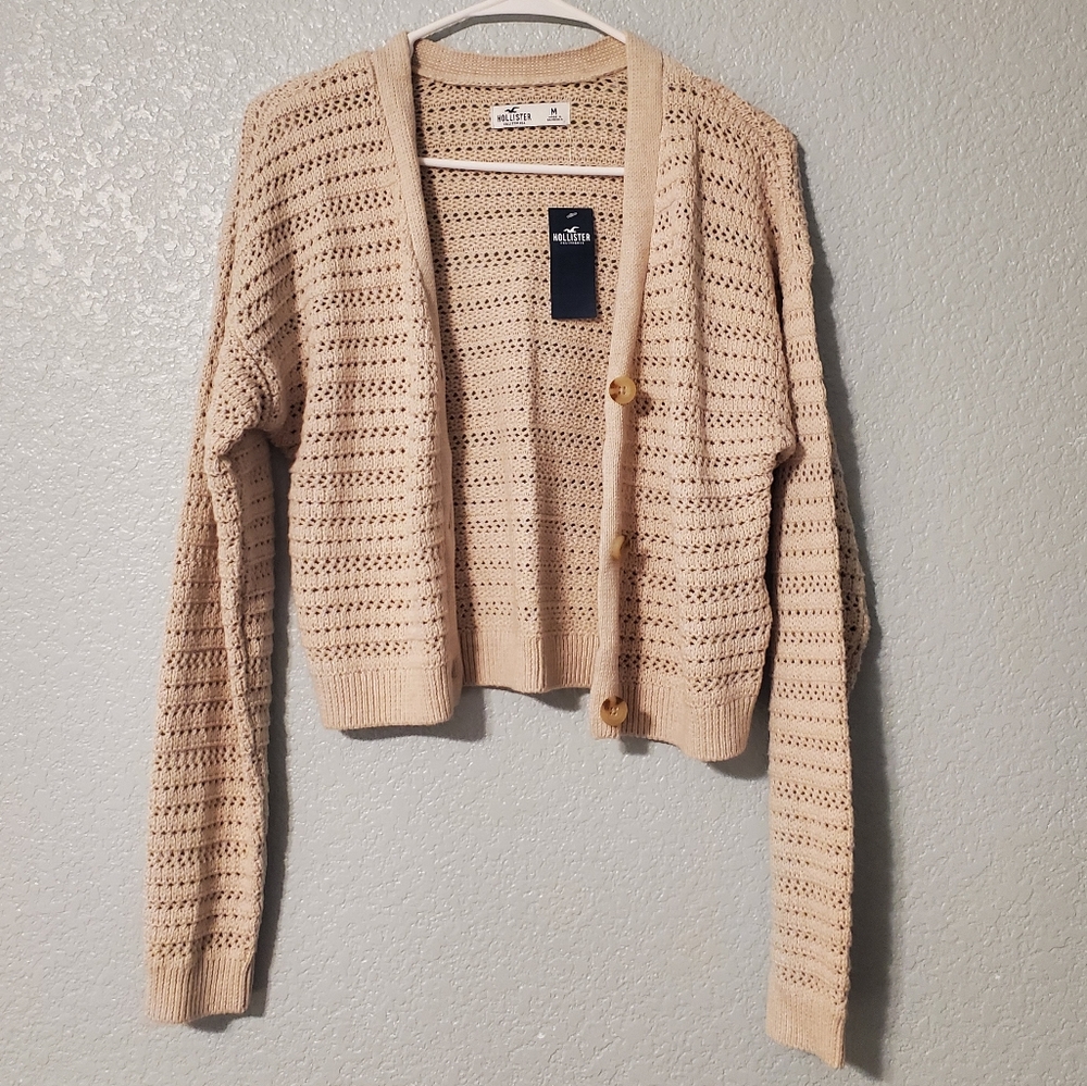 Hollister Women's Open-stitch Crochet-style Cream Cardigan Sweater Size M *NWT